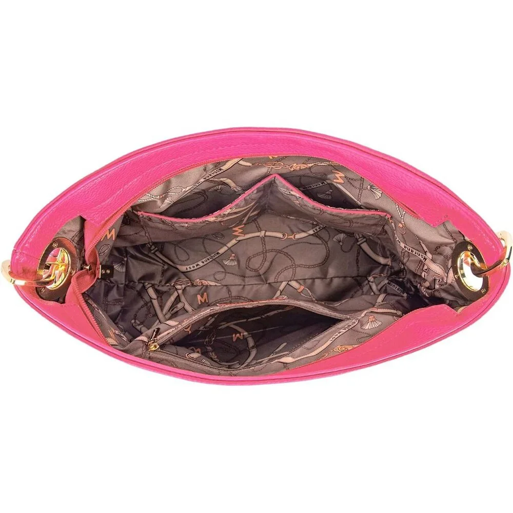 Women's Pink Satchel Bucket Top Wide Handle Elegant Stylish Shoulder Hobo Bag